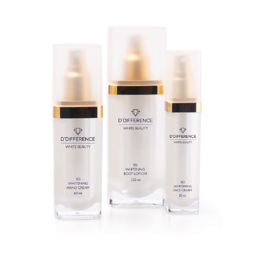 3 different D'DIFFERENCE White Beauty line products with the effect of reducing skin pigmentation and sun damage