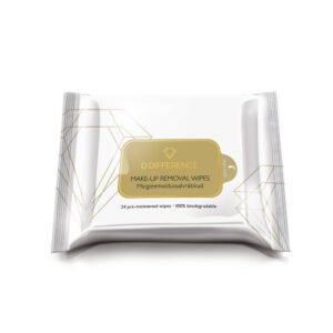 Pouch of D'DIFFERENCE Essential Make-up Removal Wipes on a white background