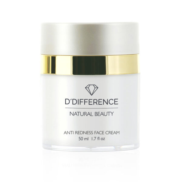 Cruelty free, natural, vegan, face cream, day, night, sensitive skin, scientific, high tech, rosacea, anti-redness cream with smart molecules and visible effect from D'DIFFERENCE in airless jar.