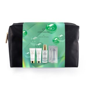 Gift set of DDIFFERENCE 4D procucts including travel sizes of 4D Mild Cleansing Gel, 4D Moisturizing Day Cream, 4D Care and Fix Face Mist spray and two 5D rejuvenating oxygenating masks for a full ritual beauty