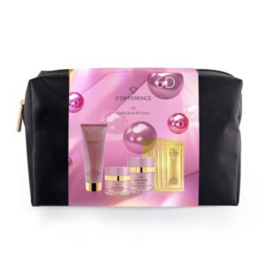 6D Royal Beauty ultra premium luxurious glow ritual set with four different products including 6D cocooning gel to oil make-up remover, 6D advanced perfection eye serum, 6D advanced perfection day cream and 2 5D golden beauty face mask with mica powder that leaves a golden royal glow by DDIFFERENCE, d'difference, diamond