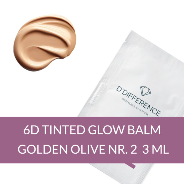 Picture of a sample of DDIFFERENCE Tinted Glow Balm and a blob of color in the shade of golden olive number two